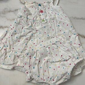 Faded Glory Baby Vintage 6-9 Months White Polka Dots Dress Sleeveless W/ Bloomer